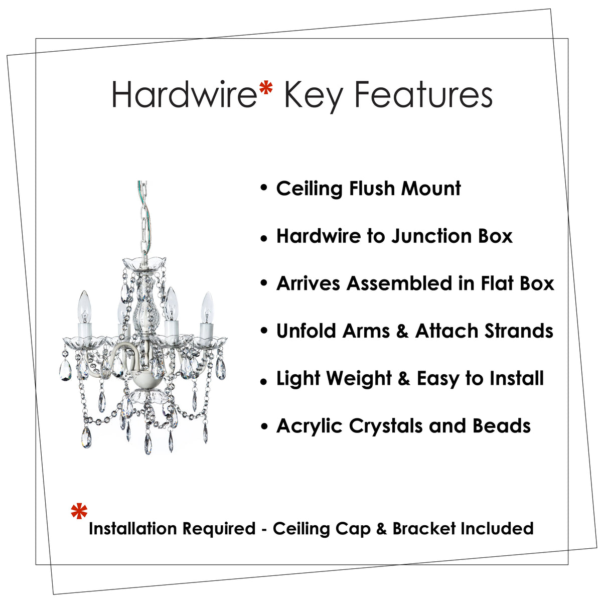 Clear 4 Light Acrylic Crystal Chandelier L8861