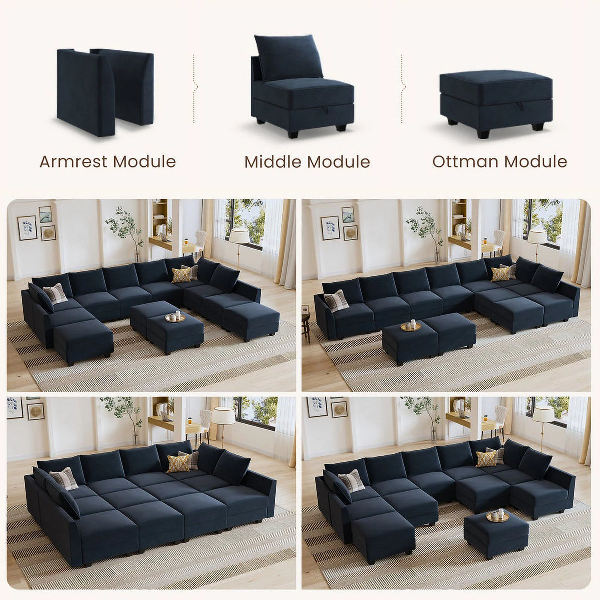 Dark Blue Sectional Sofa Bed with Storage N402974