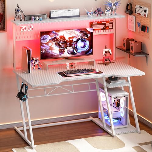Carbon Fiber Black 47'' Gaming Computer Desk with Shelves and Outlets V7201