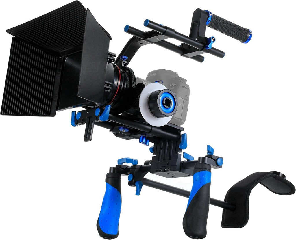 DSLR Rig Video Camera Shoulder Mount Kit with Follow Focus, Matte Box, Top Handle and Support Cage A890105