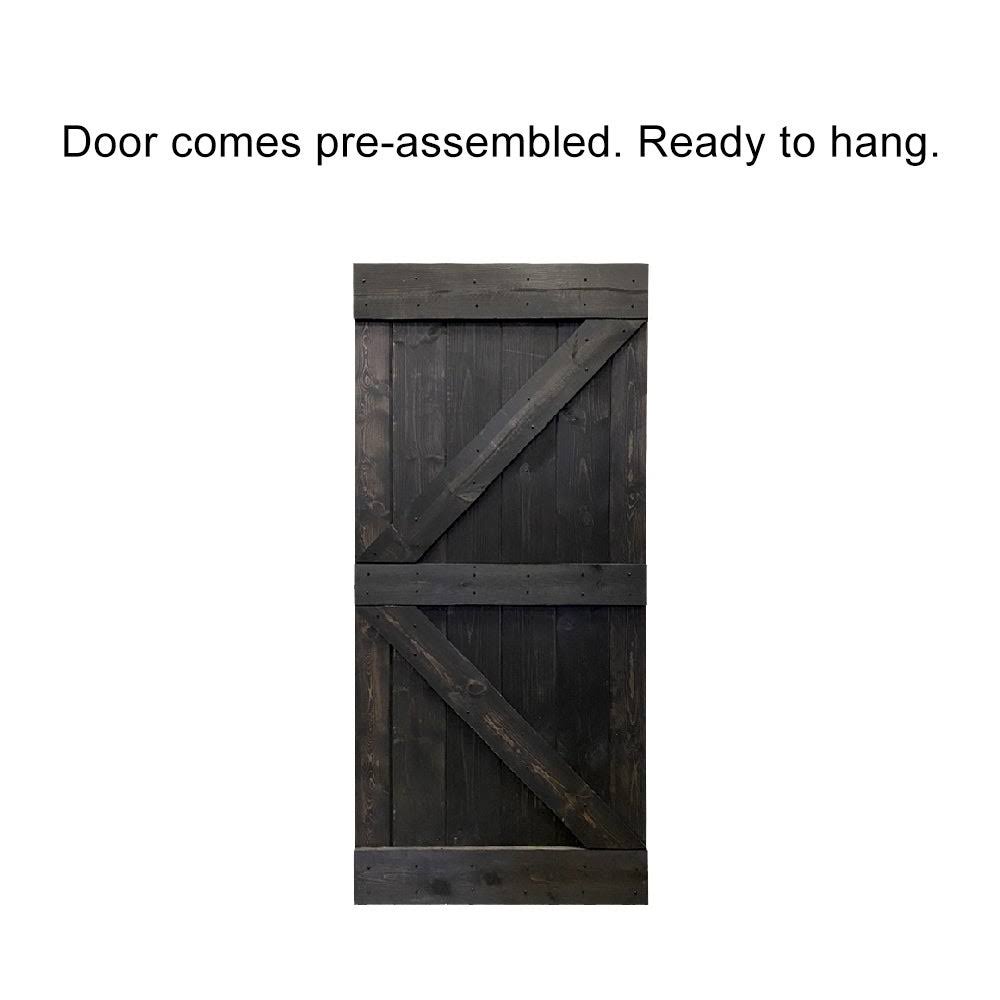 Charcoal Black Stained Wood Interior Sliding Barn Door with Hardware Kit M72876