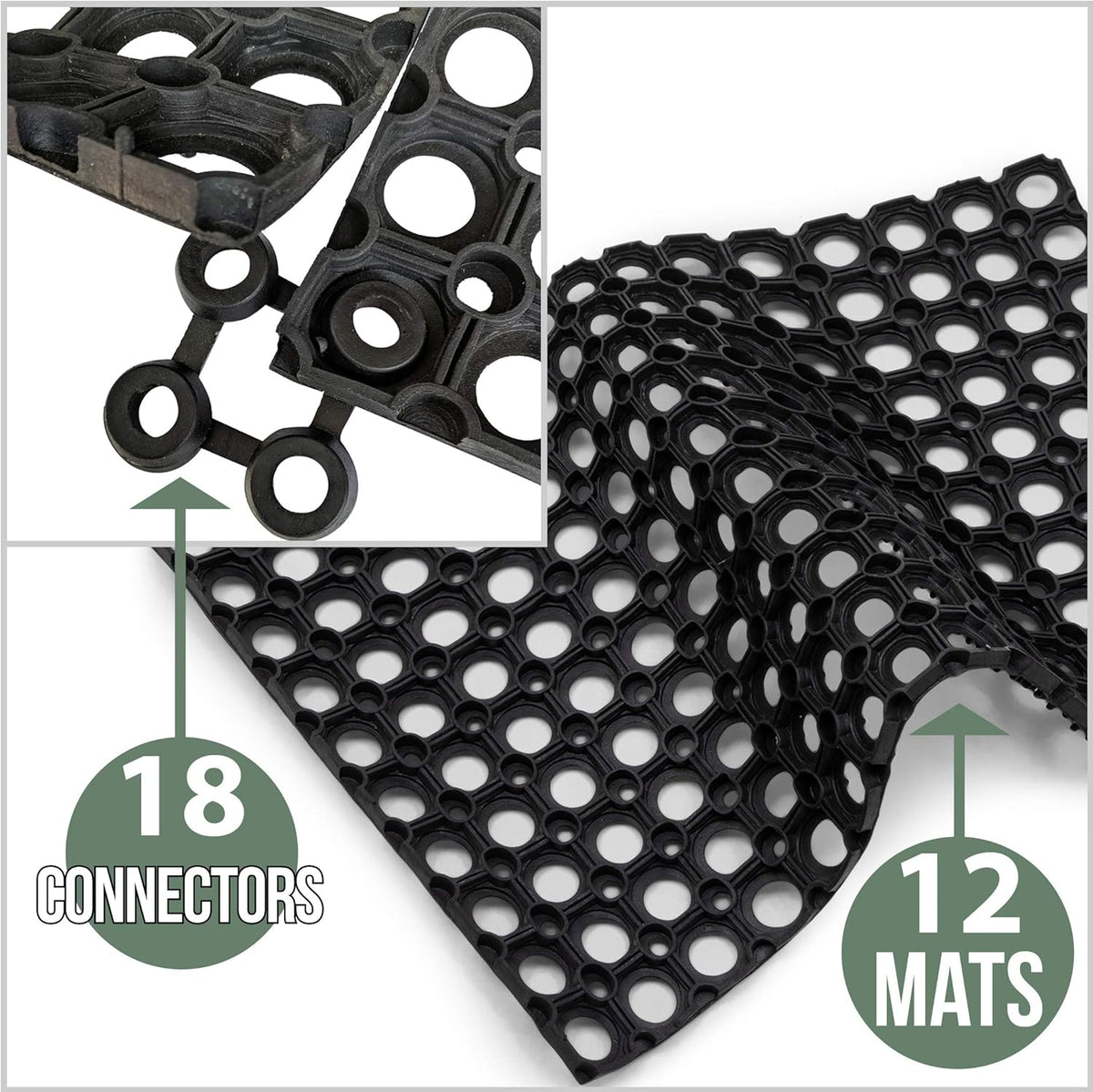 Interlocking Rubber Drainage Floor Mat 24 x 16 inches 12 Mats M3491