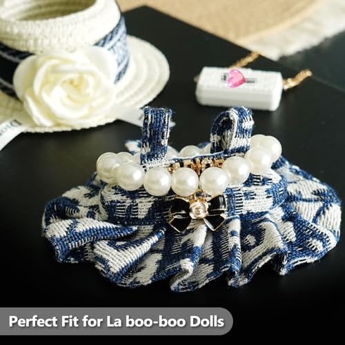 17cm Doll Clothes Set with Hat Pearl Necklace Bag Accessories Blue N64899