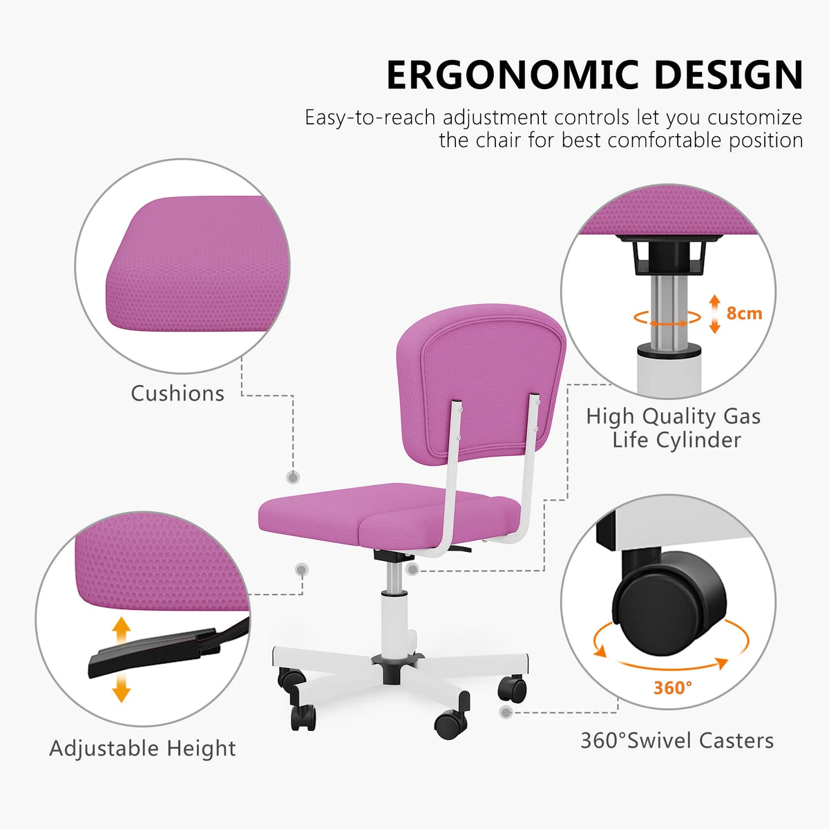 Pink Ergonomic Office Chair with Lumbar Support Y8495