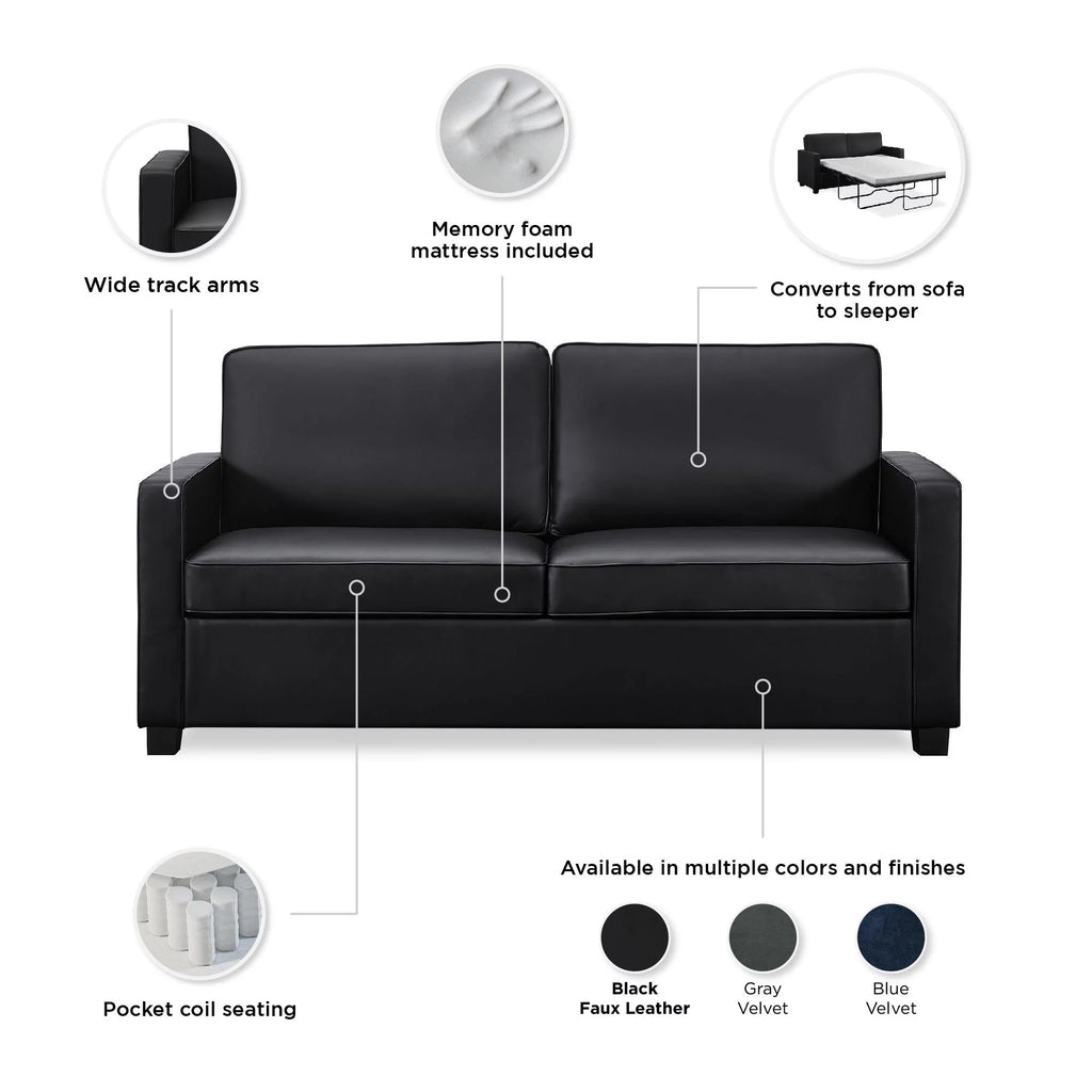 Black Faux Leather Queen Sofa Sleeper D697