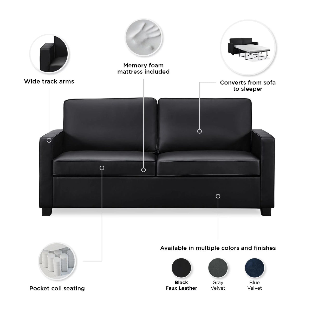 Black Faux Leather Queen Sofa Sleeper D697