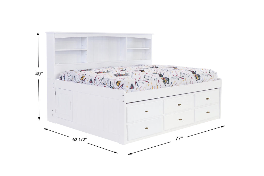 Solid Pine Full Bookcase Daybed with 3 Drawers and Twin Trundle in Casual White L429