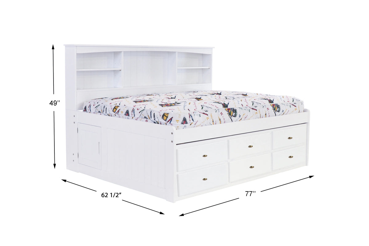 Solid Pine Full Bookcase Daybed with 3 Drawers and Twin Trundle in Casual White L429