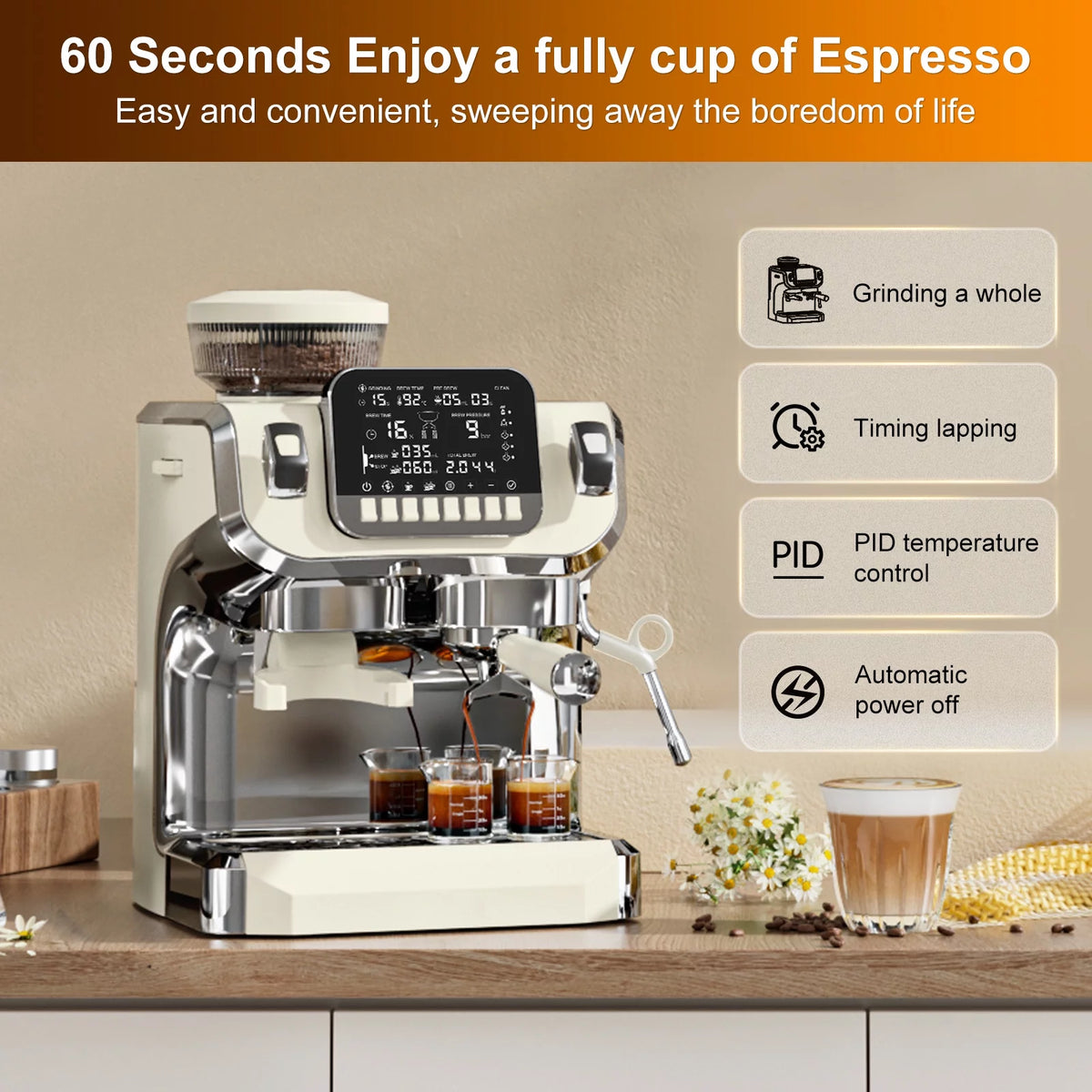 Espresso Machine with Milk Frother, Semi Automatic Coffee Machine with Grinder Q8181