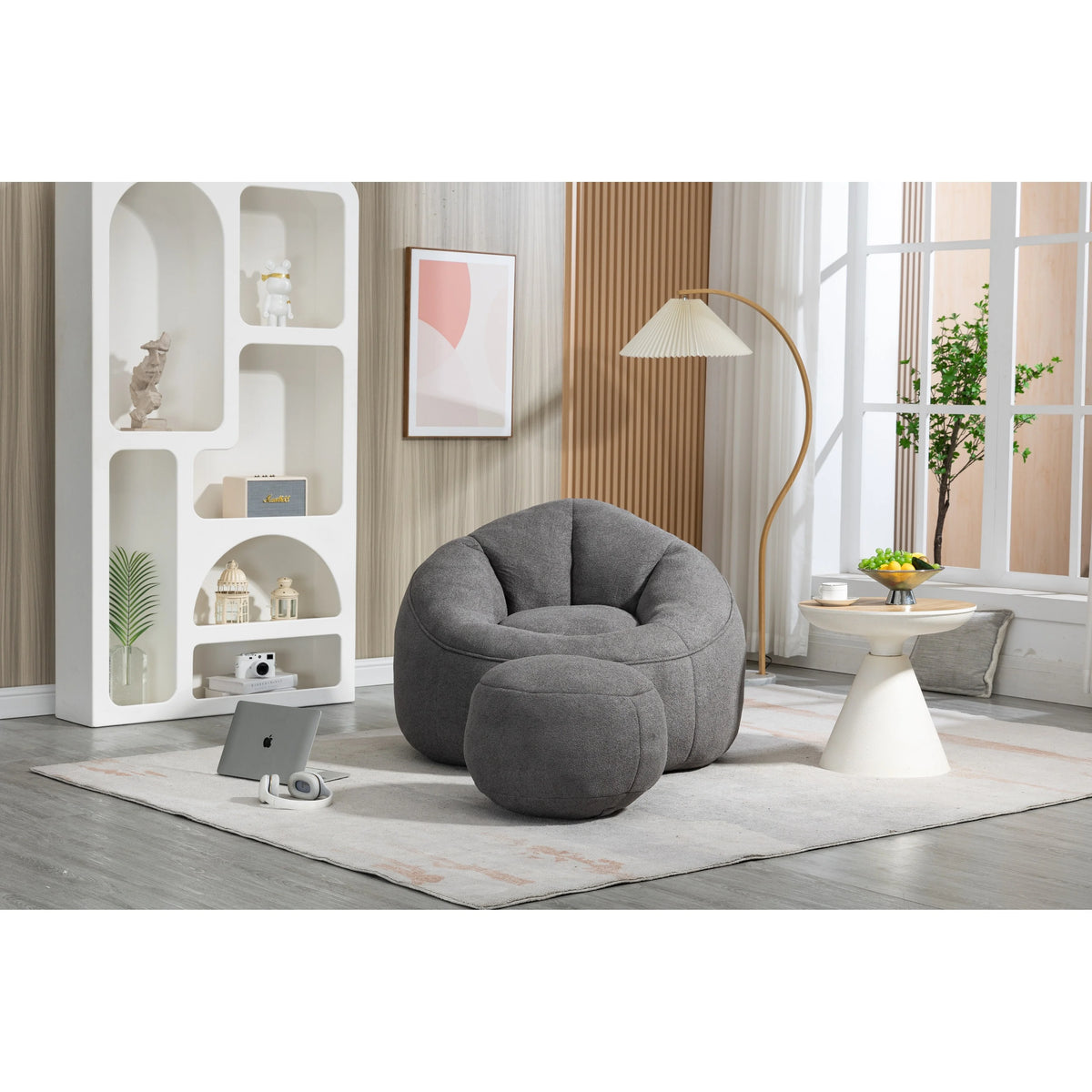 Microfiber Teardrop Shaped Sofa Chair with Ottoman Grey R102405