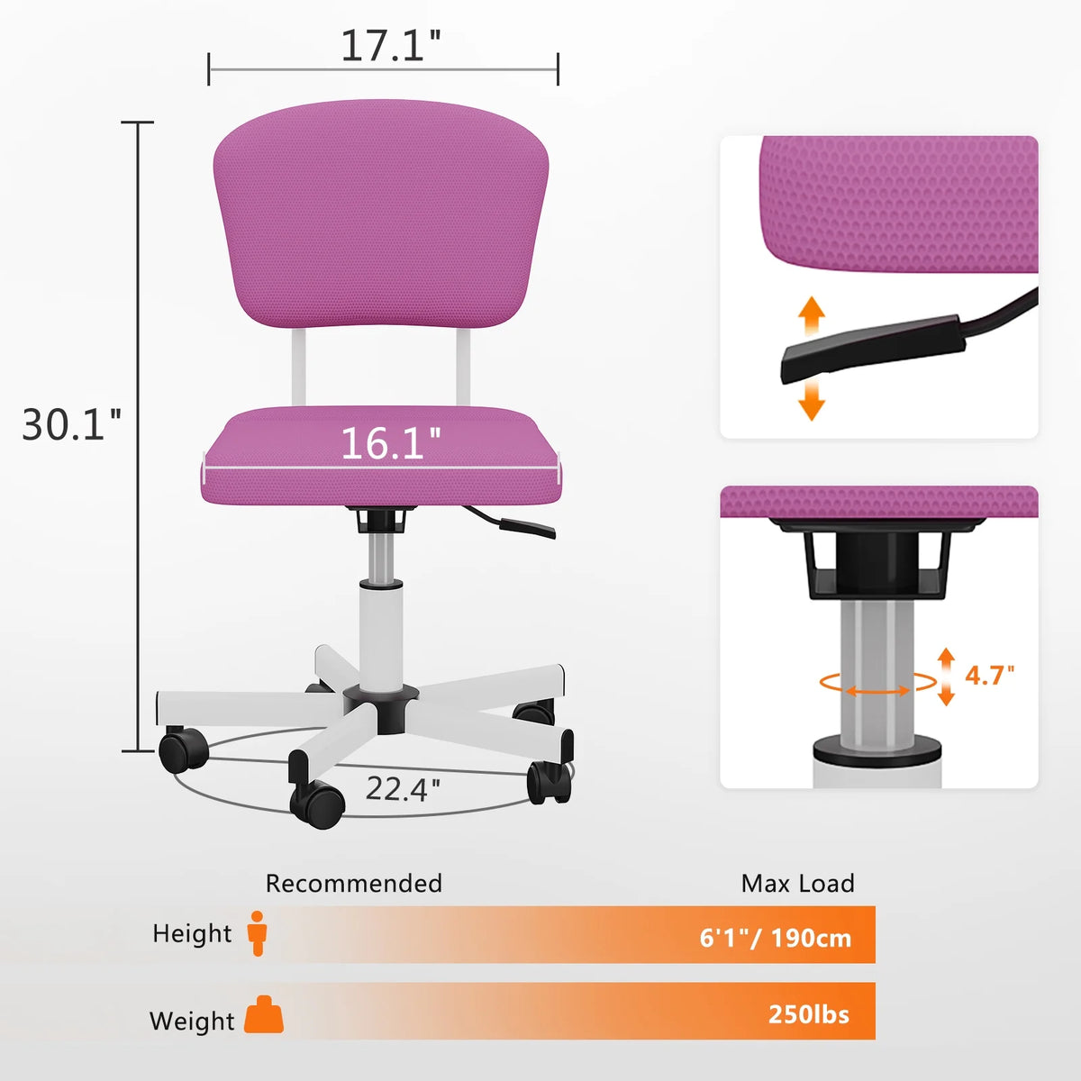Pink Ergonomic Office Chair with Lumbar Support Y8495