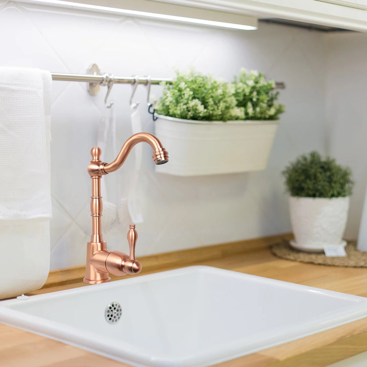 One-Handle Widespread Kitchen Bar Faucet Copper Finish M1912