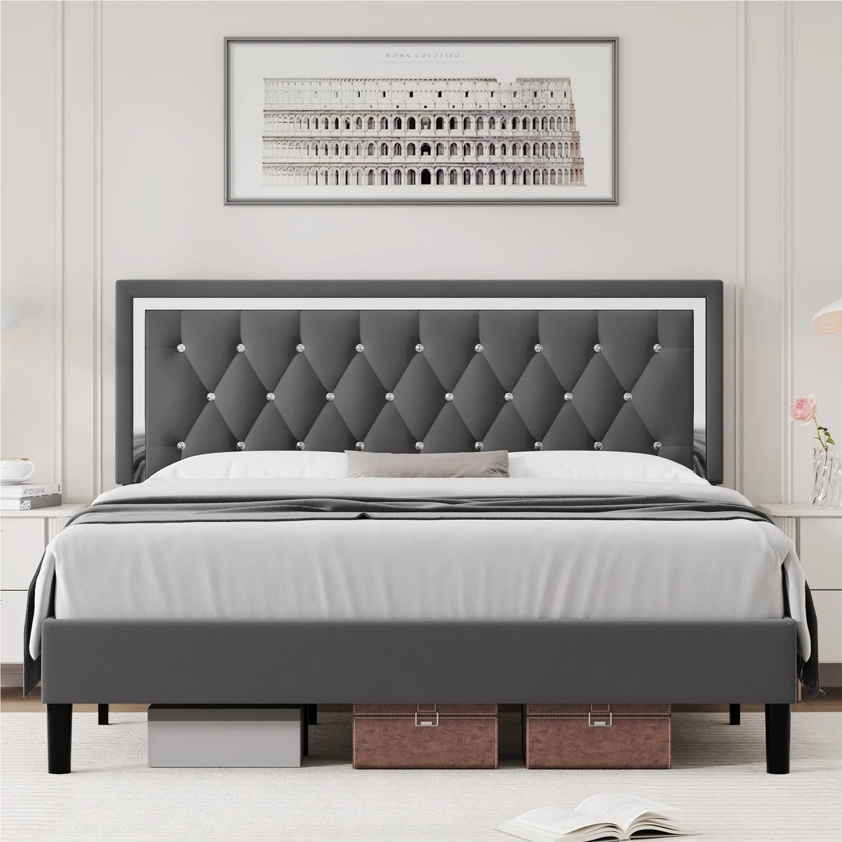King Bed Frame with Adjustable Headboard B2833