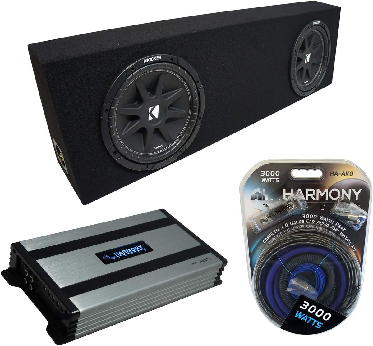 Black Dual 10 Sub Box Enclosure & Amp Y970
