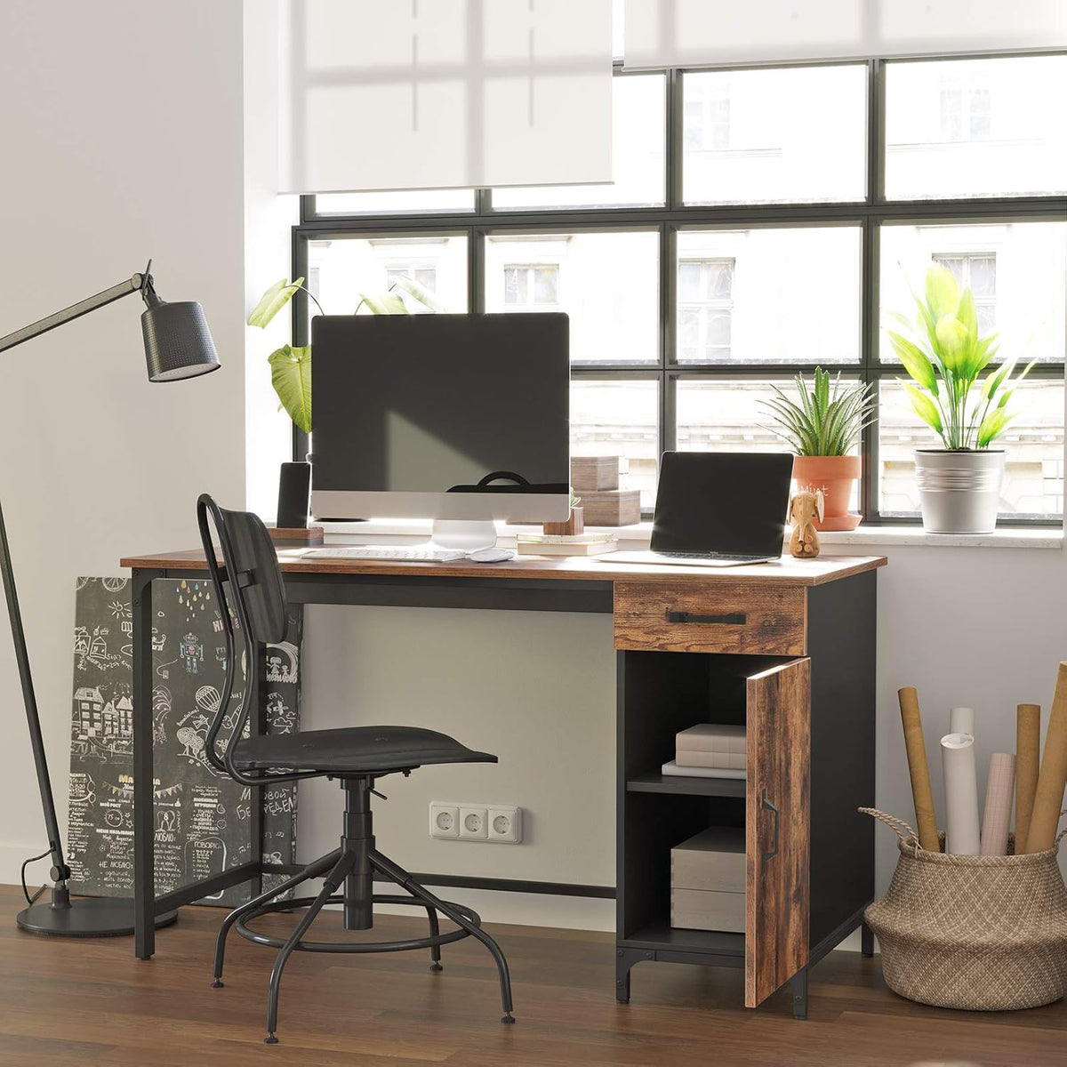 51 Inches Computer Desk with Drawer and Cabinet V68034