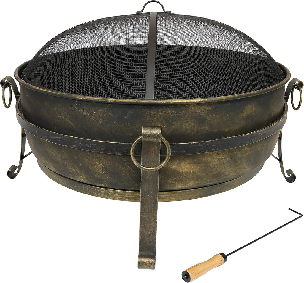 34-Inch Wood-Burning Fire Pit with Spark Screen, Poker, and Grate V397