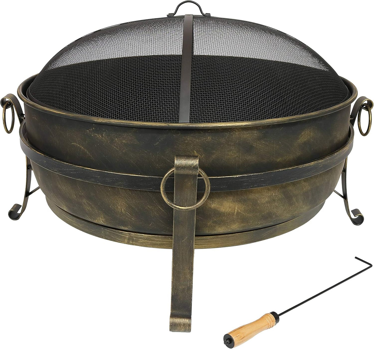 34-Inch Wood-Burning Fire Pit with Spark Screen, Poker, and Grate V397