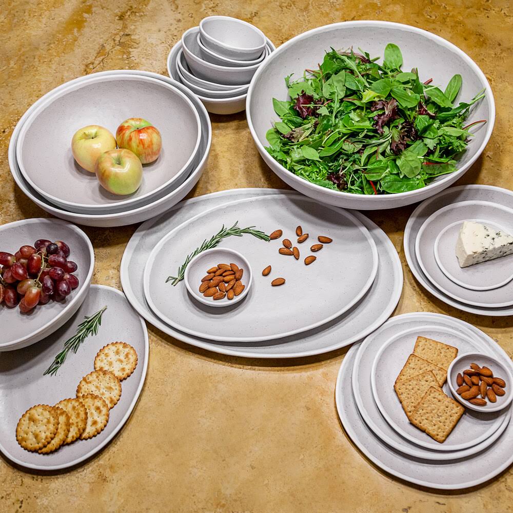 1.5 qt. Glazed Grey Melamine Bowl with White Trim Z154586