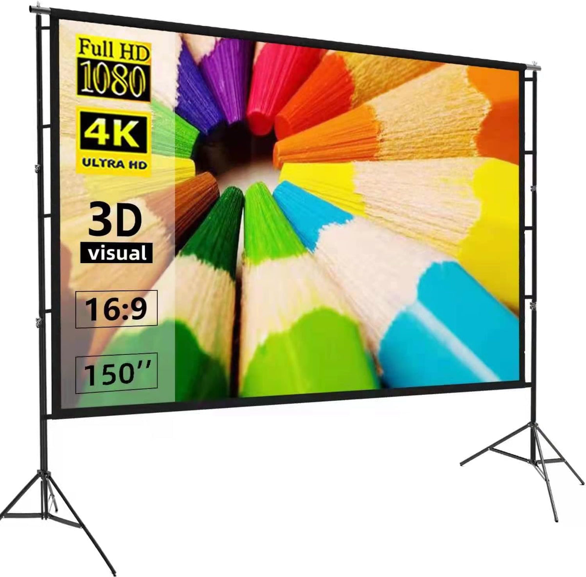 150 inch Portable 16:9 4K HD Projector Screen and Stand with Carry Bag V953