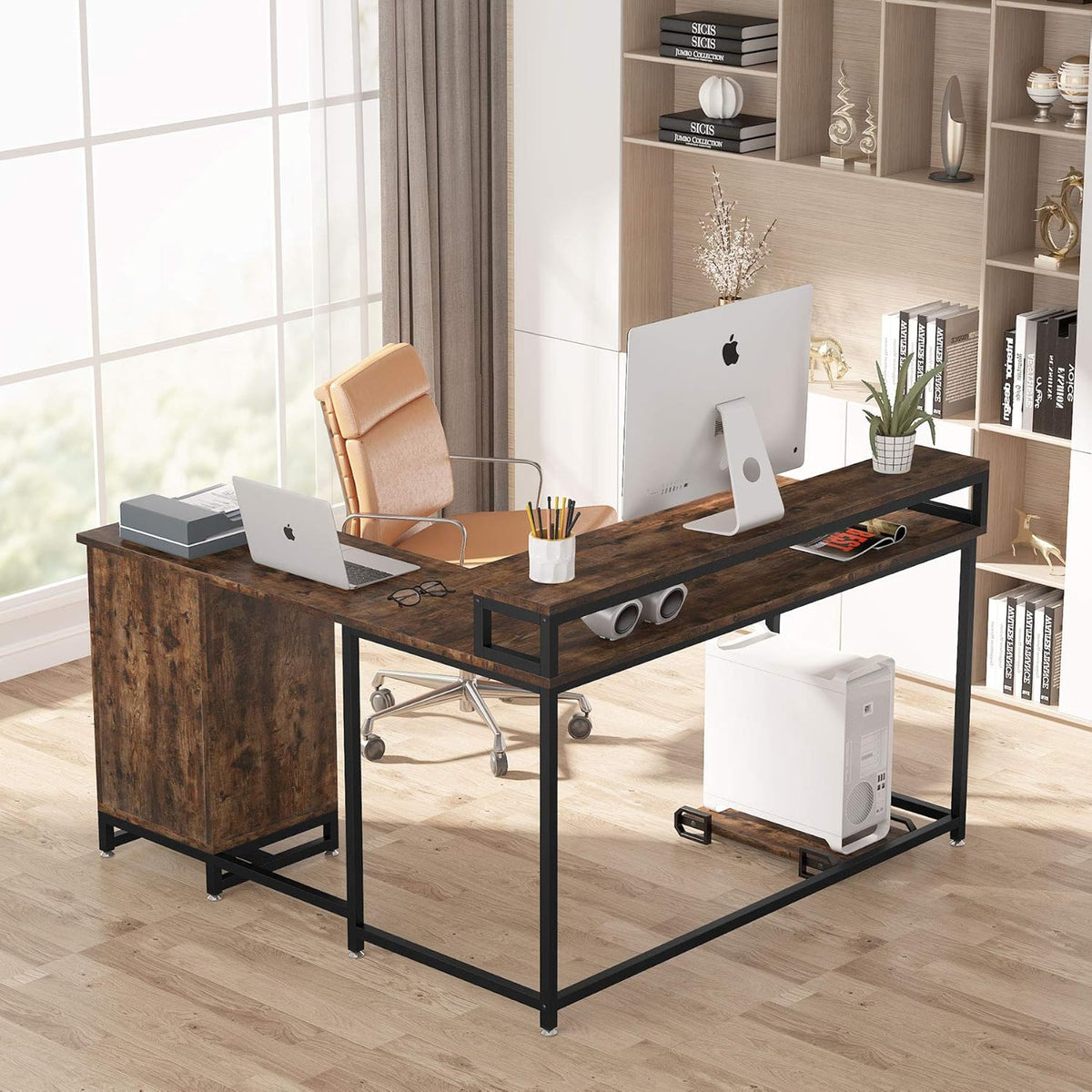L Shaped Computer Desk with Drawer and Storage Cabinet F942