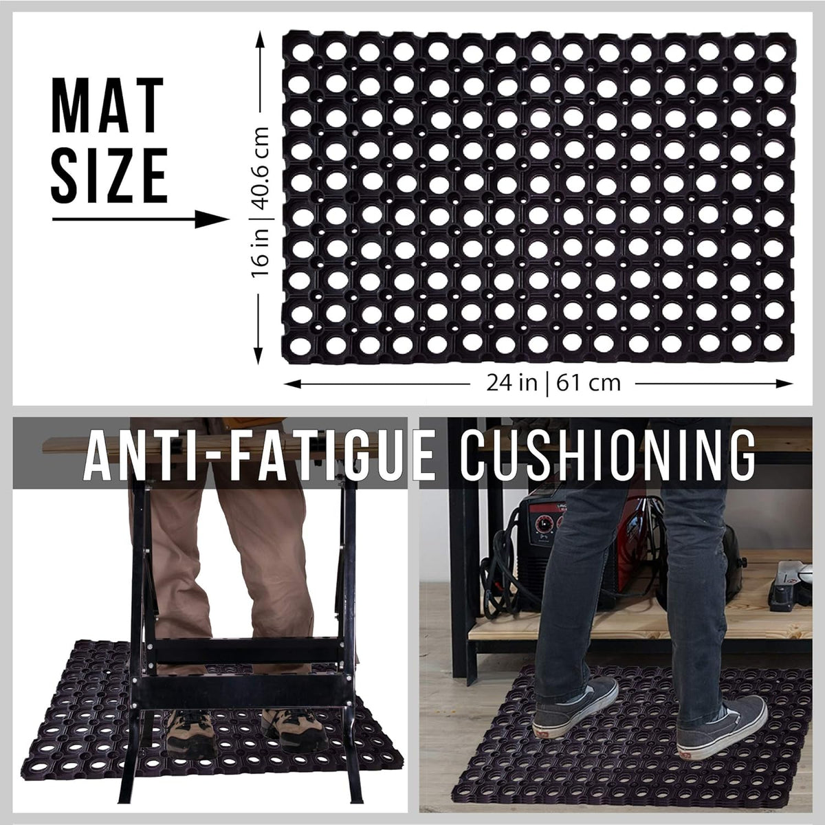 Interlocking Rubber Drainage Floor Mat 24 x 16 inches 12 Mats M3491