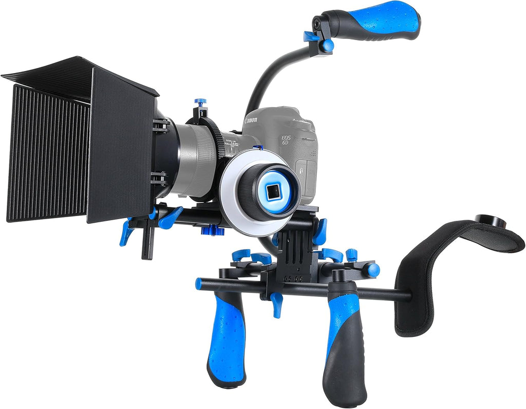 DSLR Rig Video Camera Shoulder Mount Kit with Follow Focus, Matte Box, Top Handle and Support Cage A890105