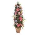 Green and Pink Easter Flower and Egg Topiary Tree Tabletop Decor N5490