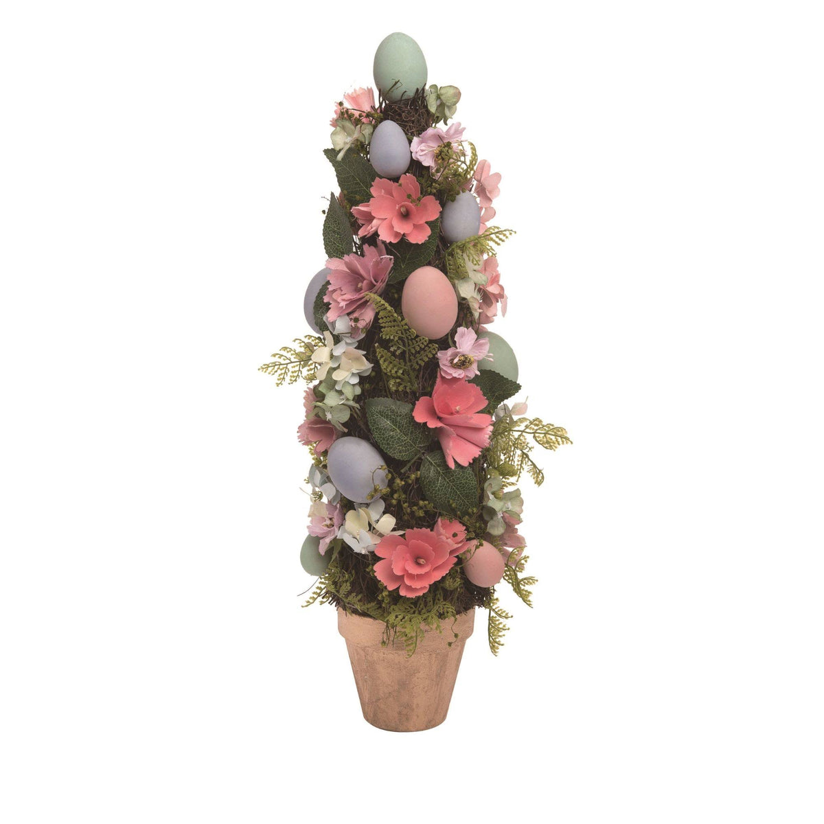 Green and Pink Easter Flower and Egg Topiary Tree Tabletop Decor N5490