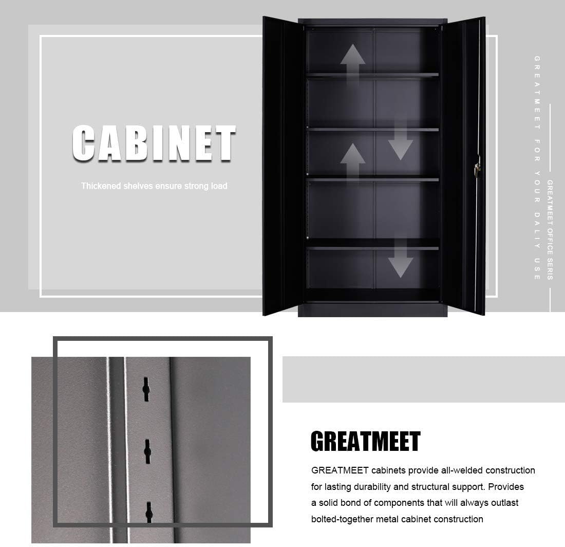 Metal Storage Cabinet with 2 Doors and 5 Shelves W217