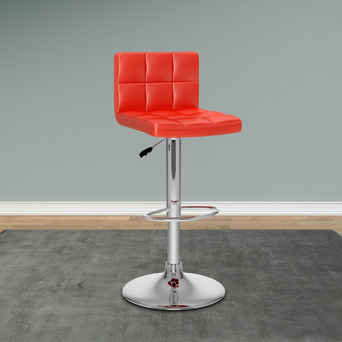 Adjustable Leatherette Bar Stool Set of 2 Red Q8061