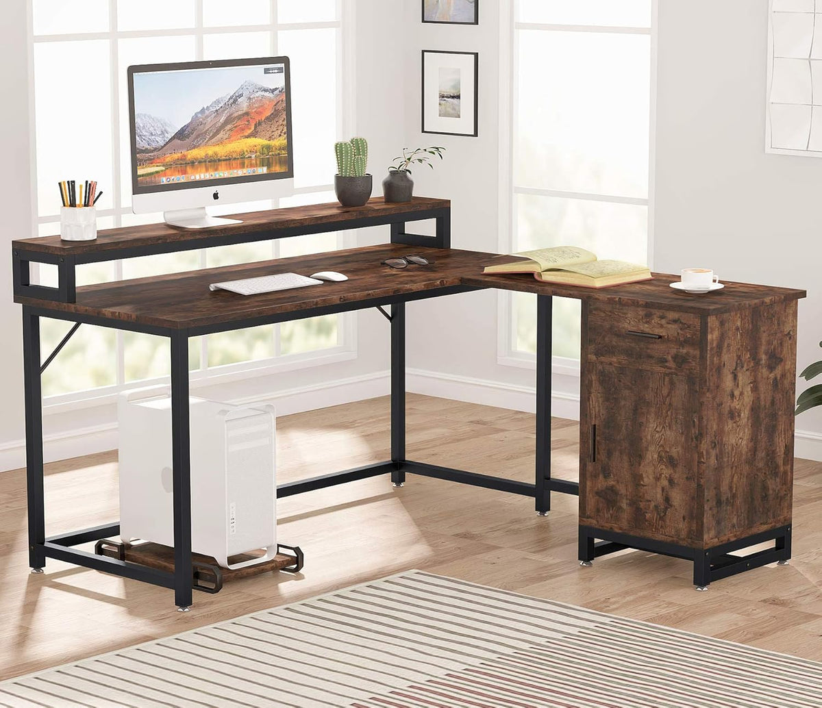 L Shaped Computer Desk with Drawer and Storage Cabinet F942