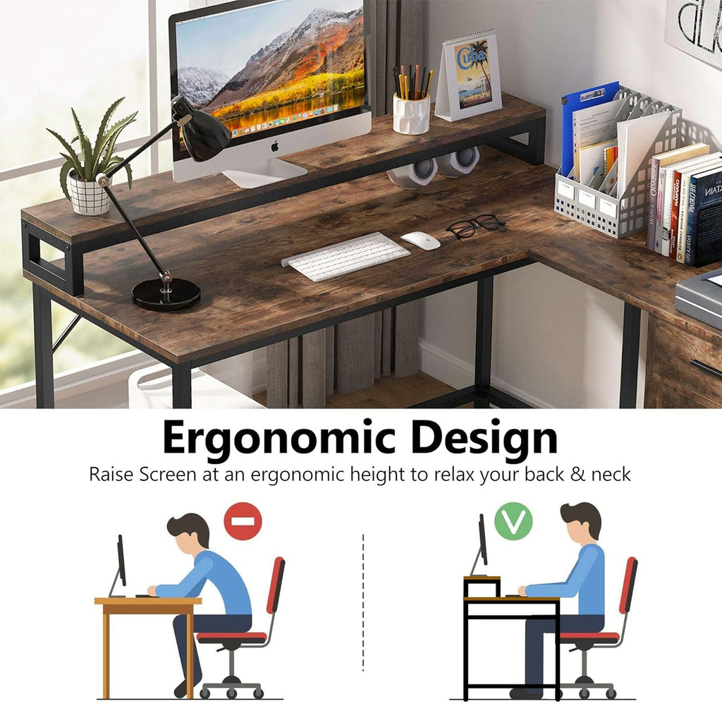 L Shaped Computer Desk with Drawer and Storage Cabinet F942
