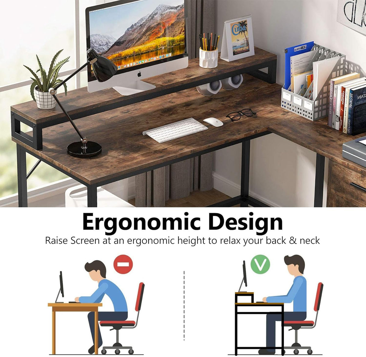 L Shaped Computer Desk with Drawer and Storage Cabinet F942