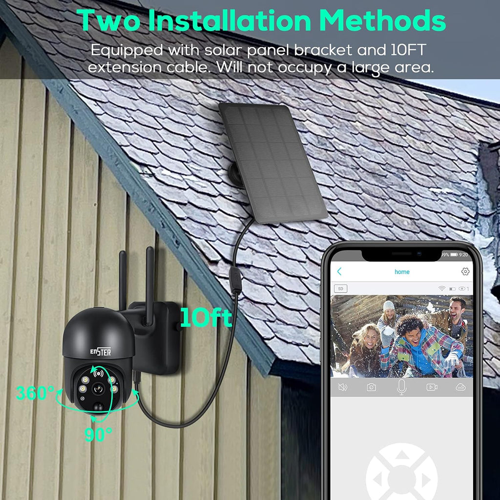 Solar Panel Security Surveillance Camera Outdoor Wireless 2.4g WiFi 360° PTZ Battery Spotlight Color 1080p Night Vision PIR Motion Detection 2-Way Audio Siren SD Cloud Storage IP65 Waterproof C730