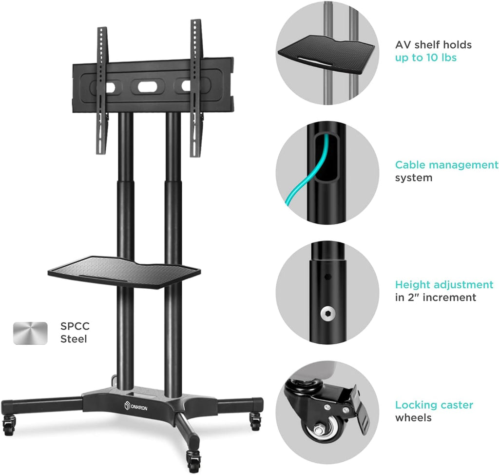 Mobile TV Stand for 40 to 65 Inch TV with Wheels Shelves P990