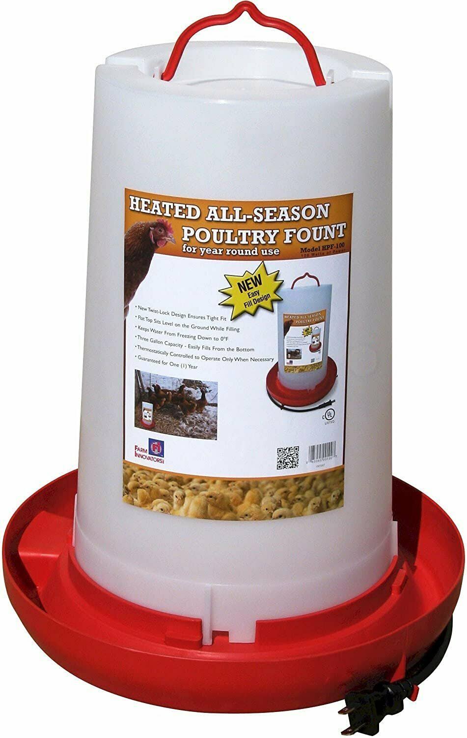 3 Gallon 100-Watt Heated Plastic Poultry Fountain F470771