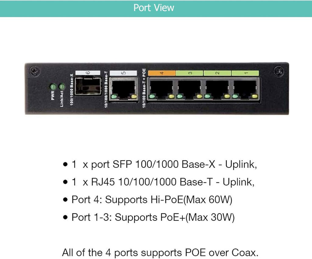 4 Port POE EOC Hybrid ePOE Switch with Ethernet Over Coax P15631