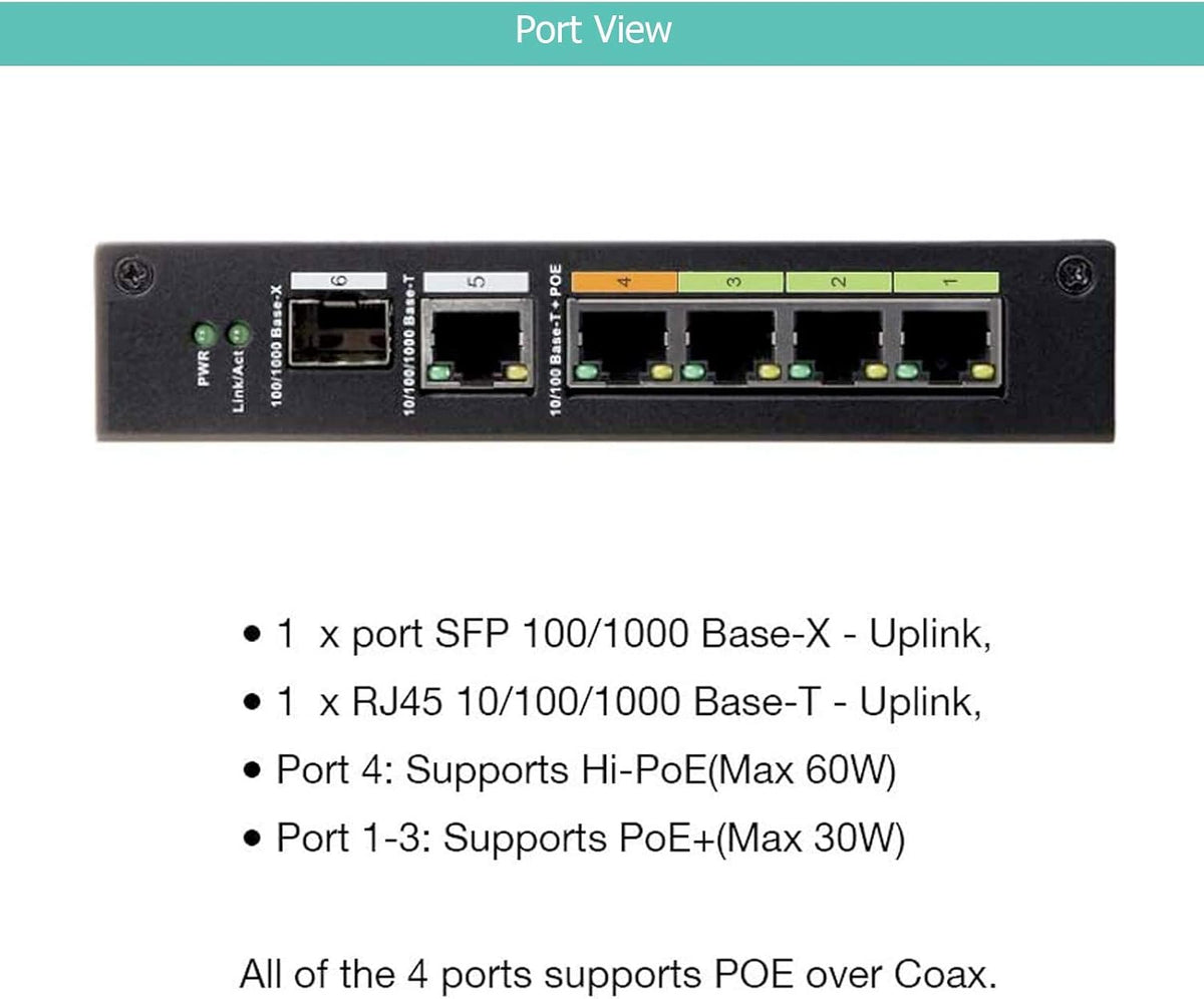 4 Port POE EOC Hybrid ePOE Switch with Ethernet Over Coax P15631
