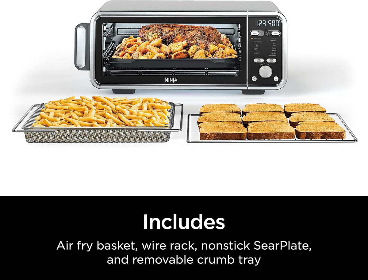 13-in-1 Air Fry Countertop Oven with Air Fry Basket, SearPlate, Wire Rack & Crumb Tray, Silver O57814