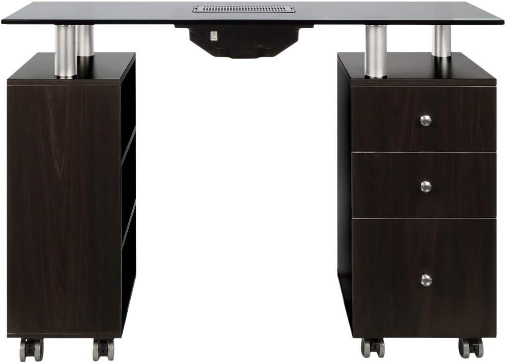 Glass Top Manicure Table with Draft Vent White H35039