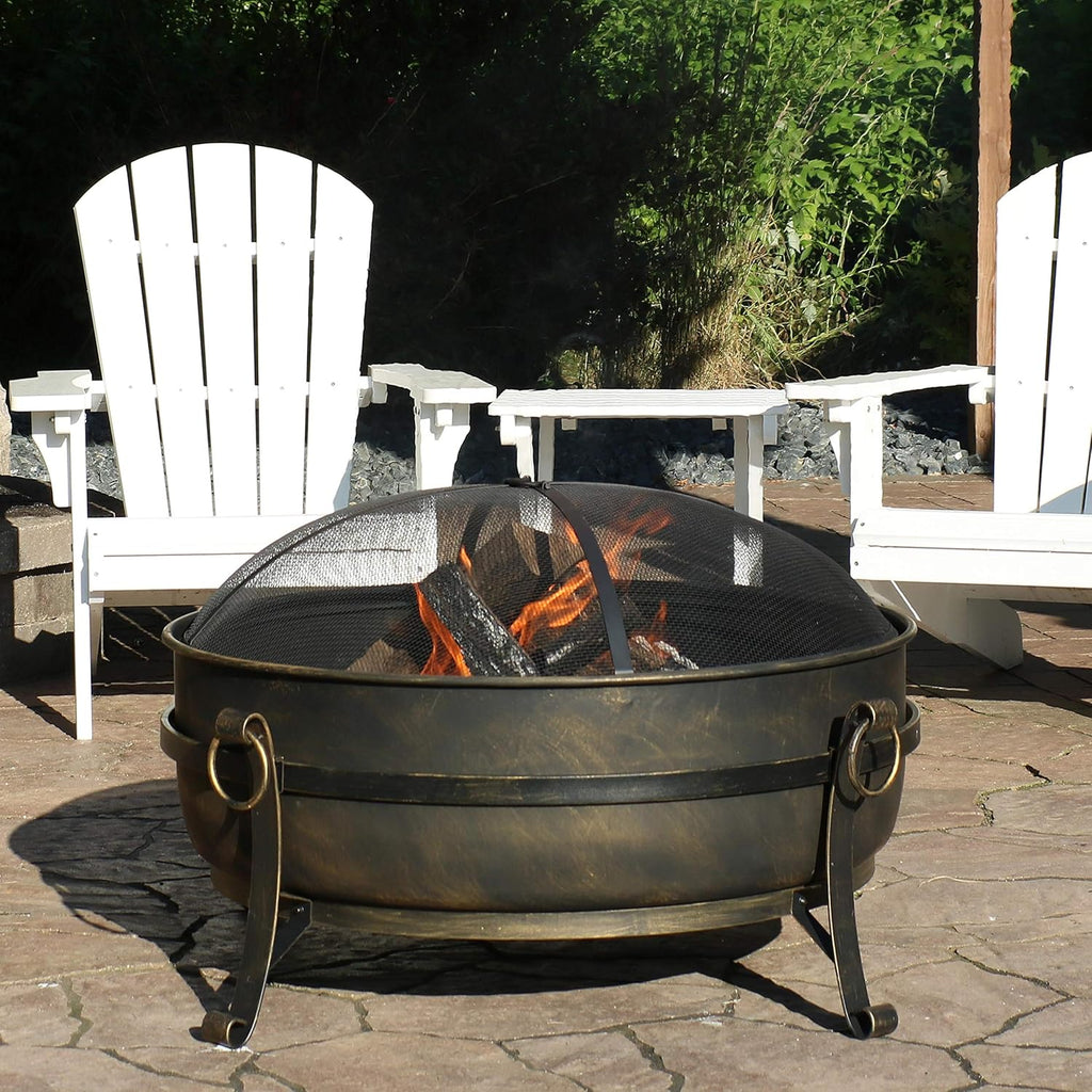 34-Inch Wood-Burning Fire Pit with Spark Screen, Poker, and Grate V397