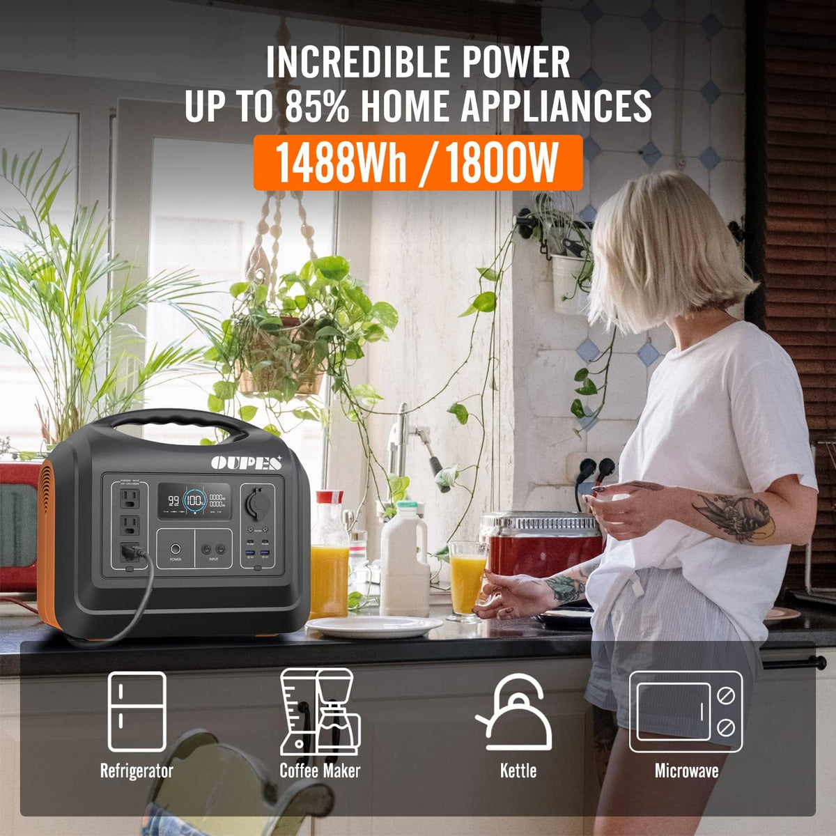 1800W 1488Wh Portable Power Station with 400W Panels K8531