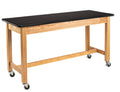 48x22 Solid Ash Wood Science Lab Table with HPL Top and Casters W8637