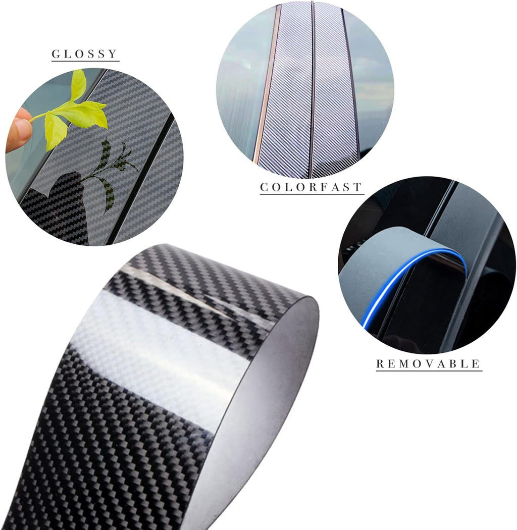 Carbon Fiber Texture Vinyl Car Window Moldings Pillar Post Trim Cover Kit Y79735