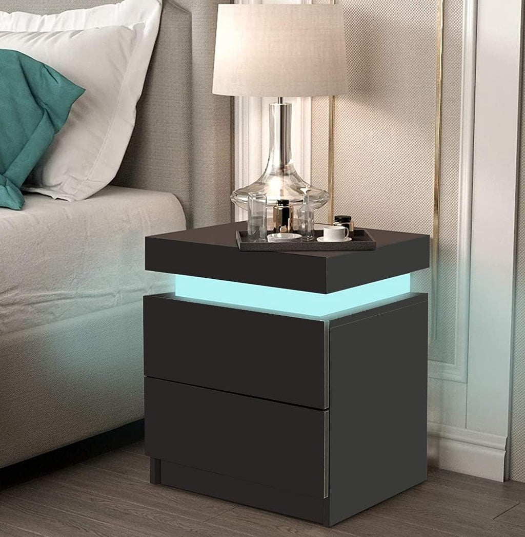 White LED Nightstand with 2 Drawers T25603