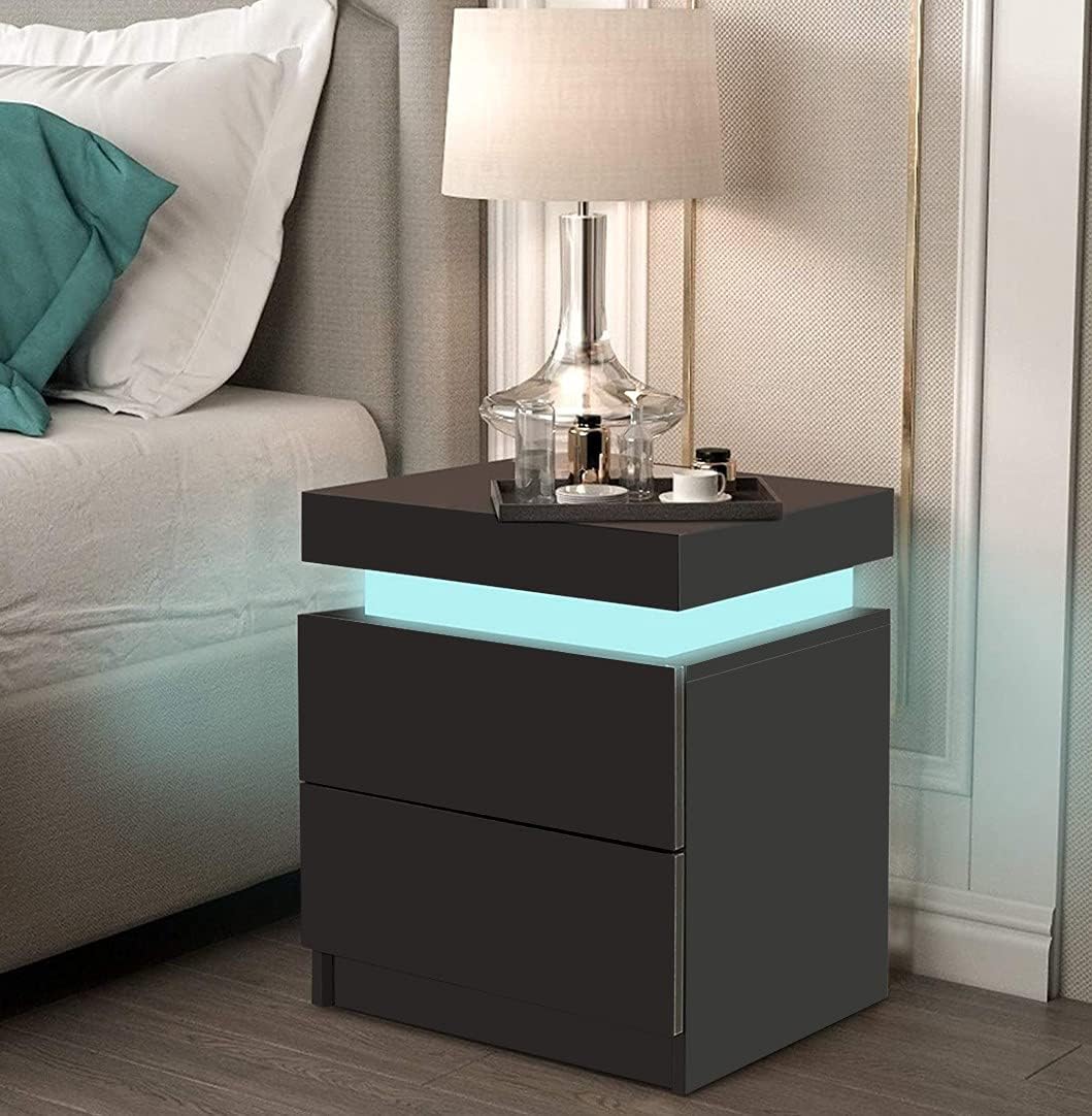 White LED Nightstand with 2 Drawers T25603