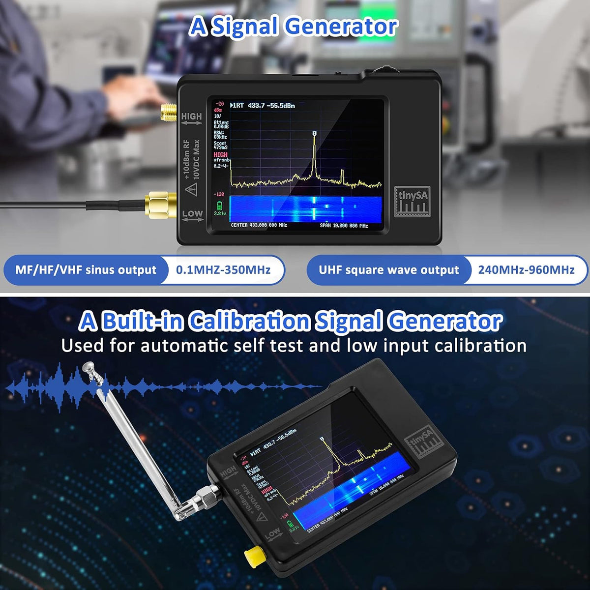 Portable Handheld Spectrum Analyzer with Antenna Cables & Attenuator 0.1MHZ-960MHz 2.8'' Touchscreen J578