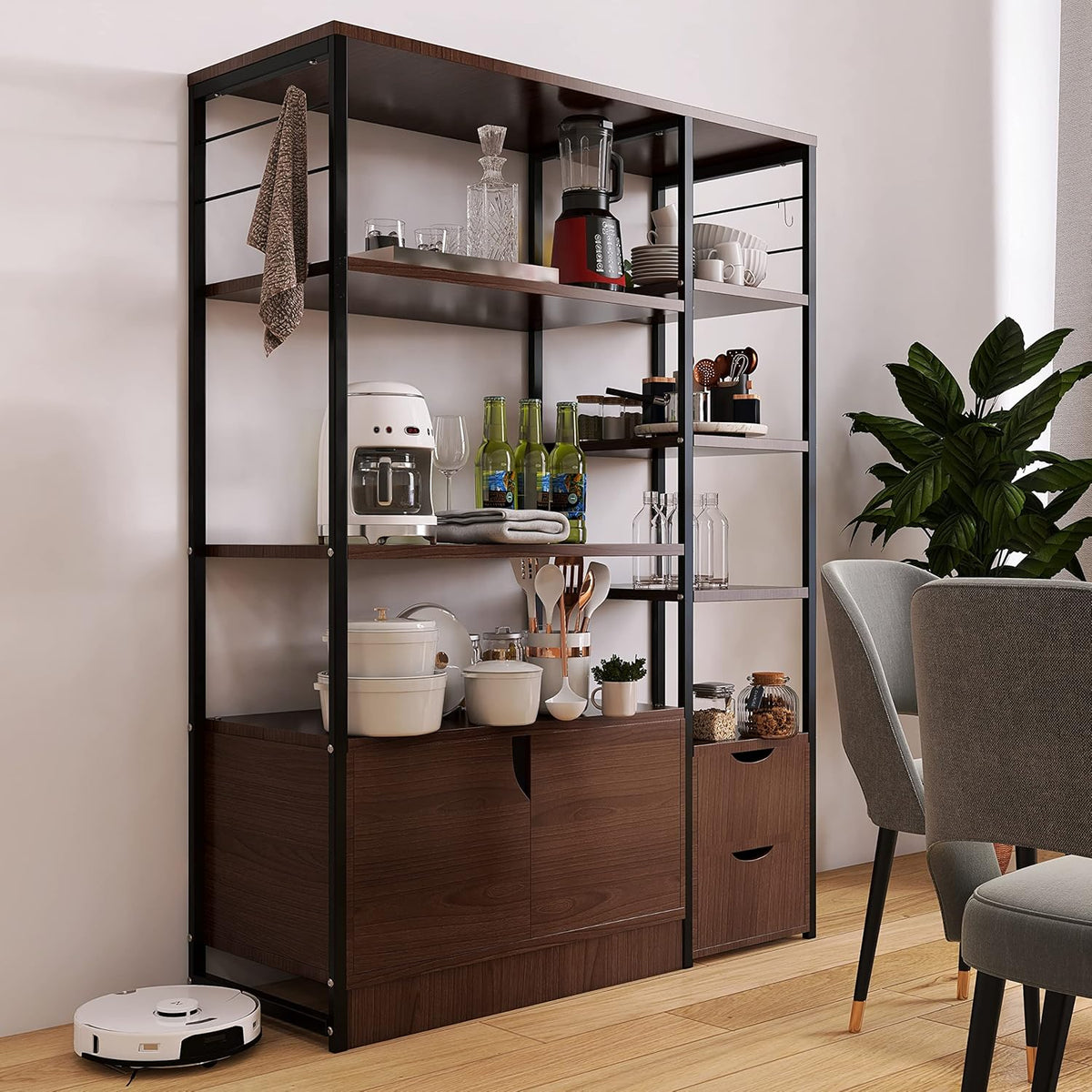 5-Tier Kitchen Baker's Rack with Hutch and Storage Cabinet Q15130