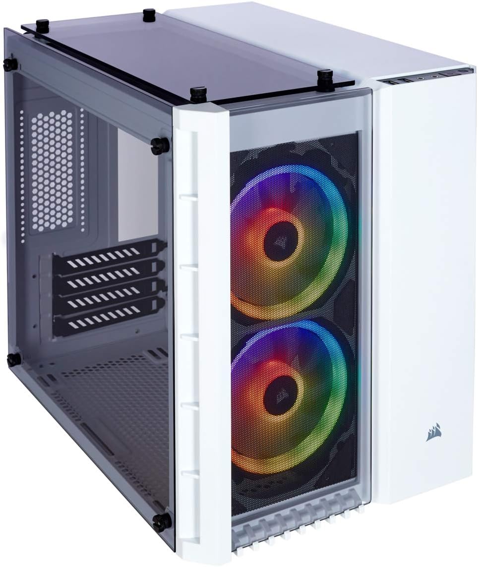 Micro-ATX Case with 2 RGB Fans, Tempered Glass - White X509