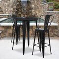 30 Round Silver Metal Indoor-Outdoor Bar Table Set with 2 Cafe Stools B79024